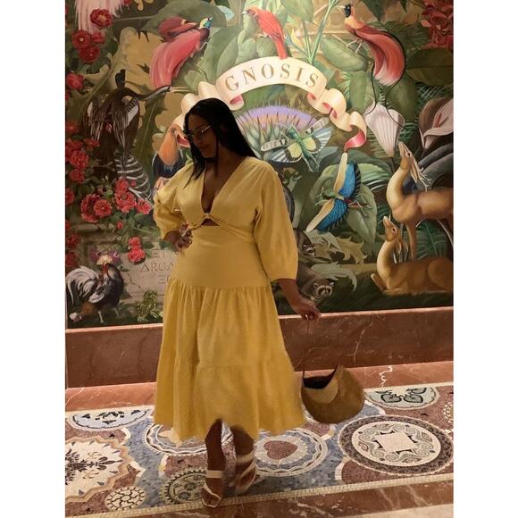 DEREK LAM COLLECTIVE Yellow V-Neck Hourglass Twist Front Tiered Mini Dress 36 - Picture 15 of 16